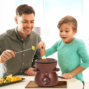 OFFKITSLY Fondue Pot Set, Mini Electric Fondue Pot Set for Melting Chocolate Cheese, Chocolate Meting Pot fondue maker with Dipping Forks For Holiday Birthday Party Gift-Brown
