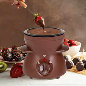 OFFKITSLY Fondue Pot Set, Mini Electric Fondue Pot Set for Melting Chocolate Cheese, Chocolate Meting Pot fondue maker with Dipping Forks For Holiday Birthday Party Gift-Brown