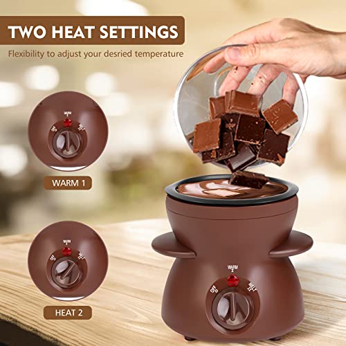 OFFKITSLY Fondue Pot Set, Mini Electric Fondue Pot Set for Melting Chocolate Cheese, Chocolate Meting Pot fondue maker with Dipping Forks For Holiday Birthday Party Gift-Brown