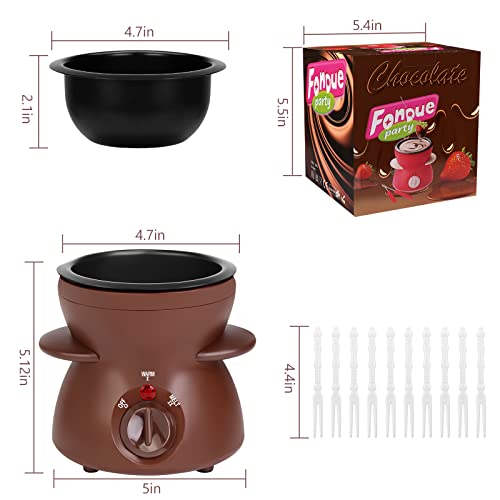 OFFKITSLY Fondue Pot Set, Mini Electric Fondue Pot Set for Melting Chocolate Cheese, Chocolate Meting Pot fondue maker with Dipping Forks For Holiday Birthday Party Gift-Brown