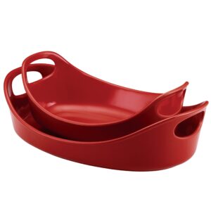 rachael ray solid glaze ceramics bakeware/baking pan set - 2 piece, red