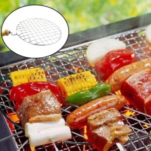 KSJONE Stainless Steel Multi-Functional Wire Steaming Cooling and Baking Barbecue Rack Round Wire Roaster Rack/Papad Jali/Roti Grill Round Shape with Wooden Handle