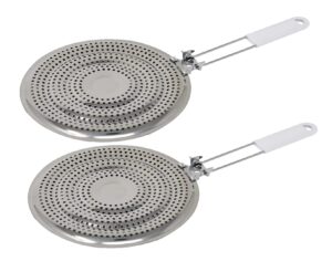 home-x heat diffusers for gas stove or electric stove, flame guard, simmer plates, folding handle, set of 2, 15 1/4" l x 8" w x 1/2" h, stainless-steel