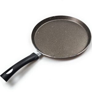 moonwood Crepe Pan, Free Nonstick Coating - Made in Europe MarbleTech Great for Crepes, Omelets, Eggs, Pancake - Dishwasher Safe 10.23 Flat - With Wooden Crepe Spreader and Spatula Set