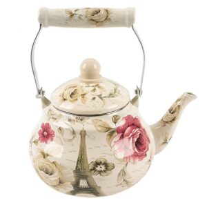 yardwe vintage enamel tea kettle, 2. 5l enamel teapot floral enamel tea kettle enamel teapot tea kettle for stove top