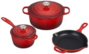 le creuset enameled cast iron signature cookware set, 5 pc. , cerise