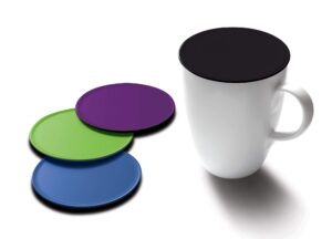 drink tops tap and seal coffee and tea covers - gently suctions to mugs to keep drinks warmer longer and reduce splashing - bpa free silicone coffee mug cover - 4pk - silo