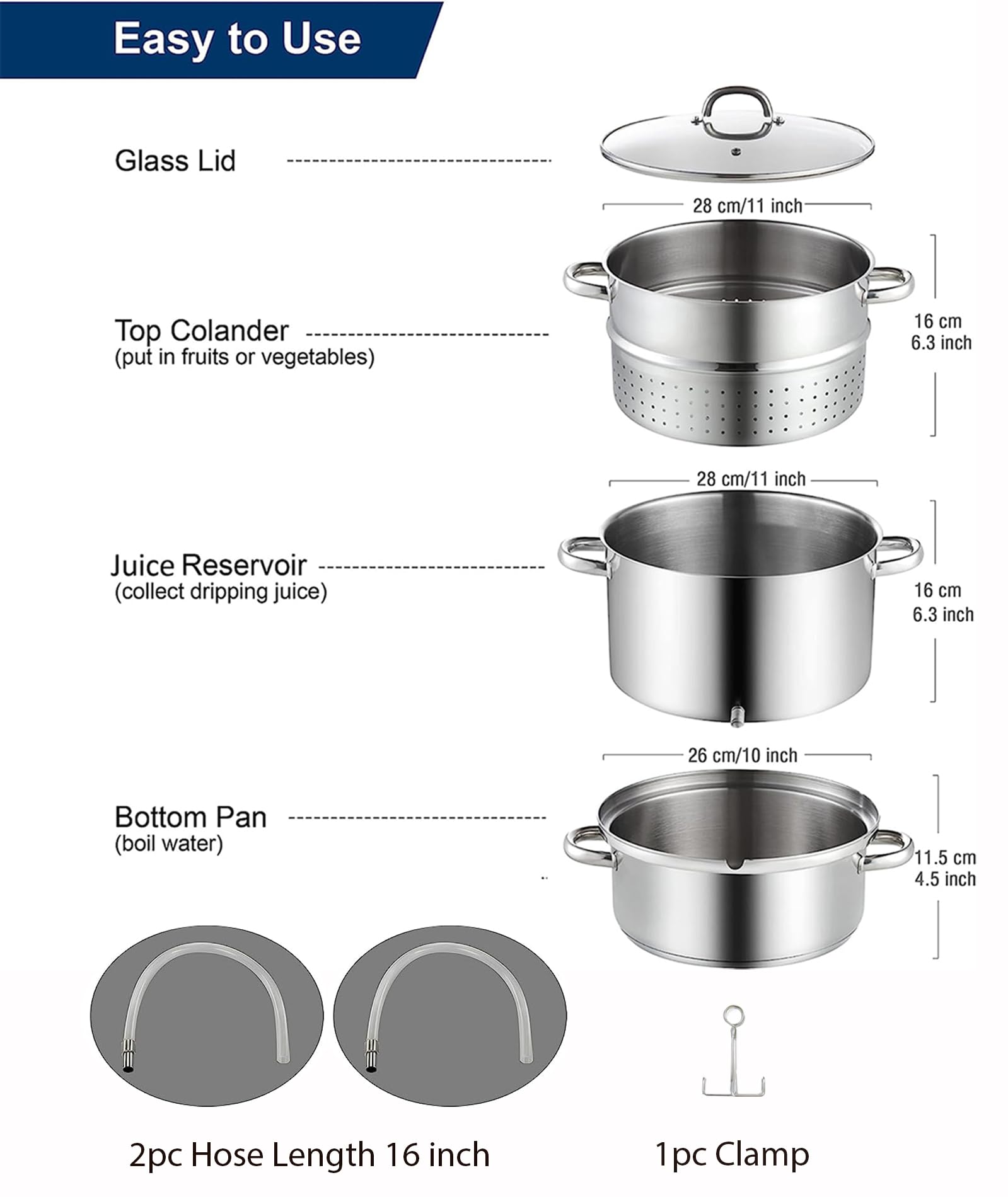 Cooks Standard Canning Juice Steamer Extractor Fruit Vegetables for Making Jelly, Sauces, 11-Quart Stainless Steel Multipot with Glass Lid, Clamp, 2-Pcs Hose