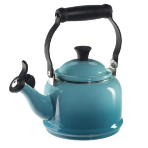 Le Creuset Enamel On Steel Demi Kettle & Stoneware Set of 2 Mugs, 1.25 qt. Kettle & (2) 14 oz. Mugs, Caribbean