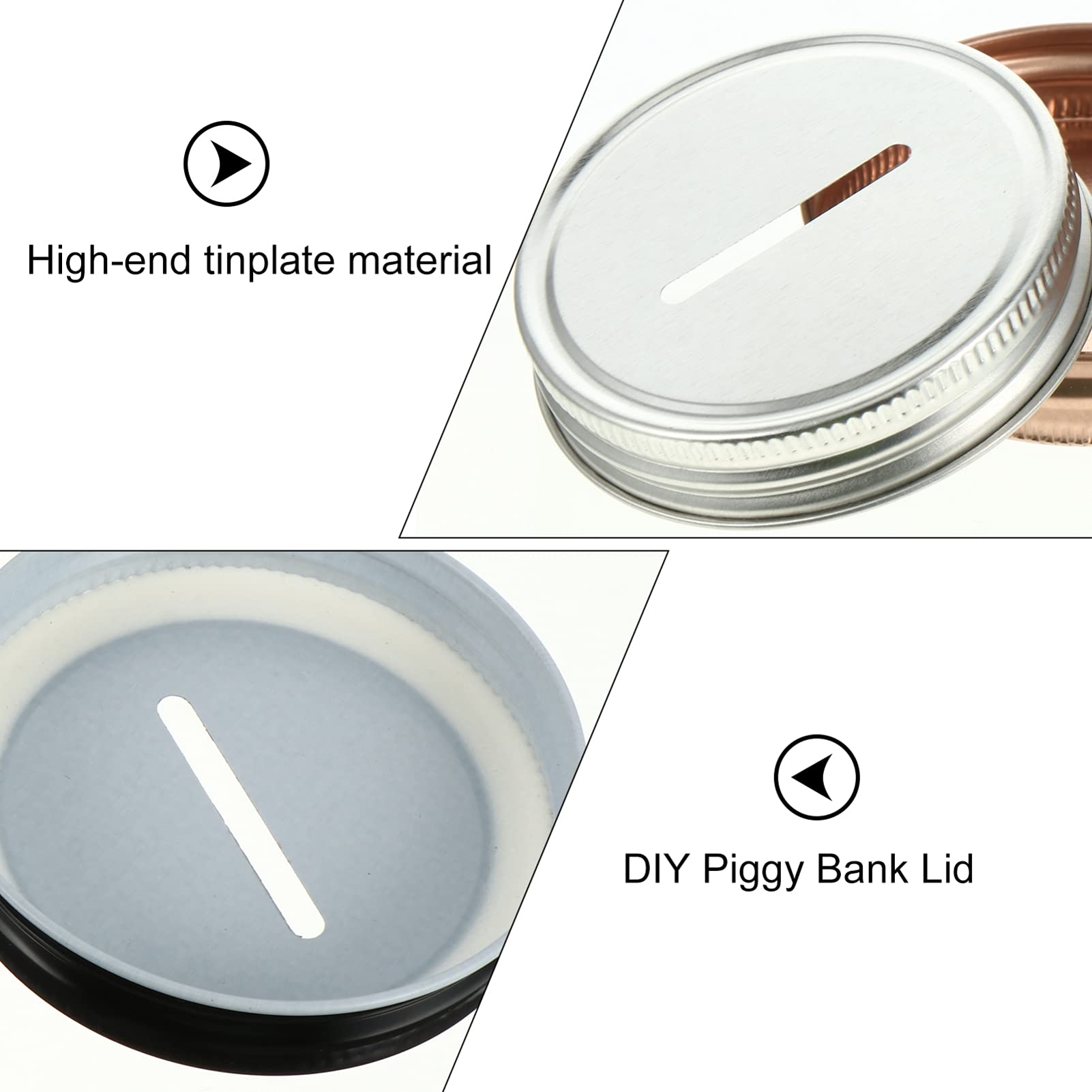 FOMIYES 25Pcs 6 Colored Piggy Bank Lids Jar Coin Bank Lid Metal Coin Slot Piggy Bank Lid Insert for Mason, Ball, Canning Jars (Gold, Silver, Black, Rose Gold, Blue)