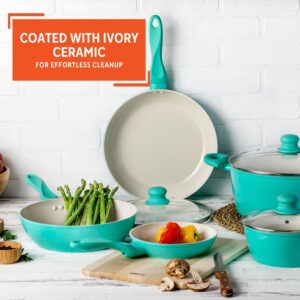 IMUSA USA 10pc Forged Nonstick white Interior Ceramic Teal Cookware Set