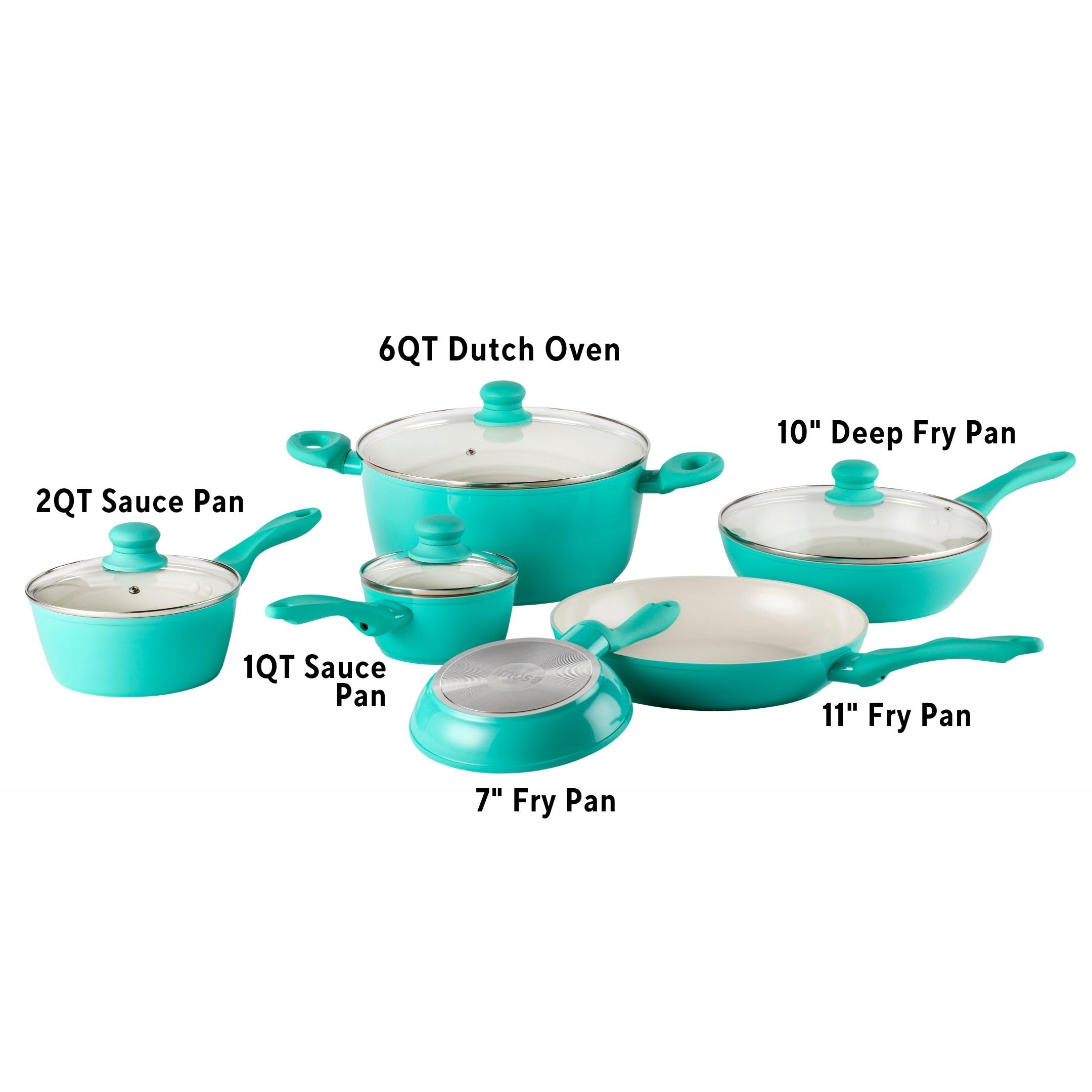 IMUSA USA 10pc Forged Nonstick white Interior Ceramic Teal Cookware Set