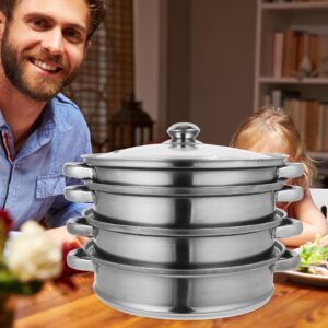 Steamer Pot for Cooking 4 Tier Layer Stainless Steel Food Steamer Vegetable Steamer Cooker, Steamer Cookware Pot, Vaporeras Para Tamales with Lid for Vegetable, tamale,Dumpling,egg,Sauce, Food 11"