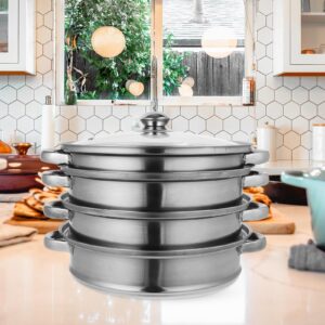 Steamer Pot for Cooking 4 Tier Layer Stainless Steel Food Steamer Vegetable Steamer Cooker, Steamer Cookware Pot, Vaporeras Para Tamales with Lid for Vegetable, tamale,Dumpling,egg,Sauce, Food 11"