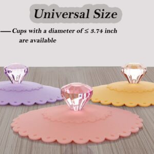 Fellibay Silicone Cup Lids Diamond Flexible Mug Covers Reusable Tea Coffee Cup Covers Anti-dust Airtight Seal Cup Lids Glass Cup Universal Lids for Home Kitchen Using 6pcs