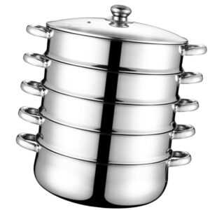 Luxshiny Steamer Pot Stainless Steel Steamer Pot, 5 Tier Stockpot Steaming Cookware Vegetable Dumpling Steaming Pot for Home Kitchen (28CM) Cooking Pot