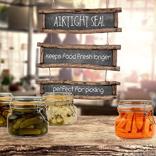 Glass Jars with Airtight Lid | Glass Airtight Food Storage Containers | Clear Leak Proof Rubber Gasket and Clamp Lid [17 oz.]