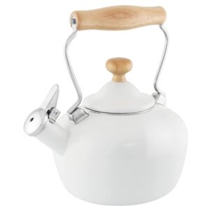 chantal tea kettle, carina series, 1.8 qt, premium enamel on carbon steel, whistling, even heating & quick boil, white