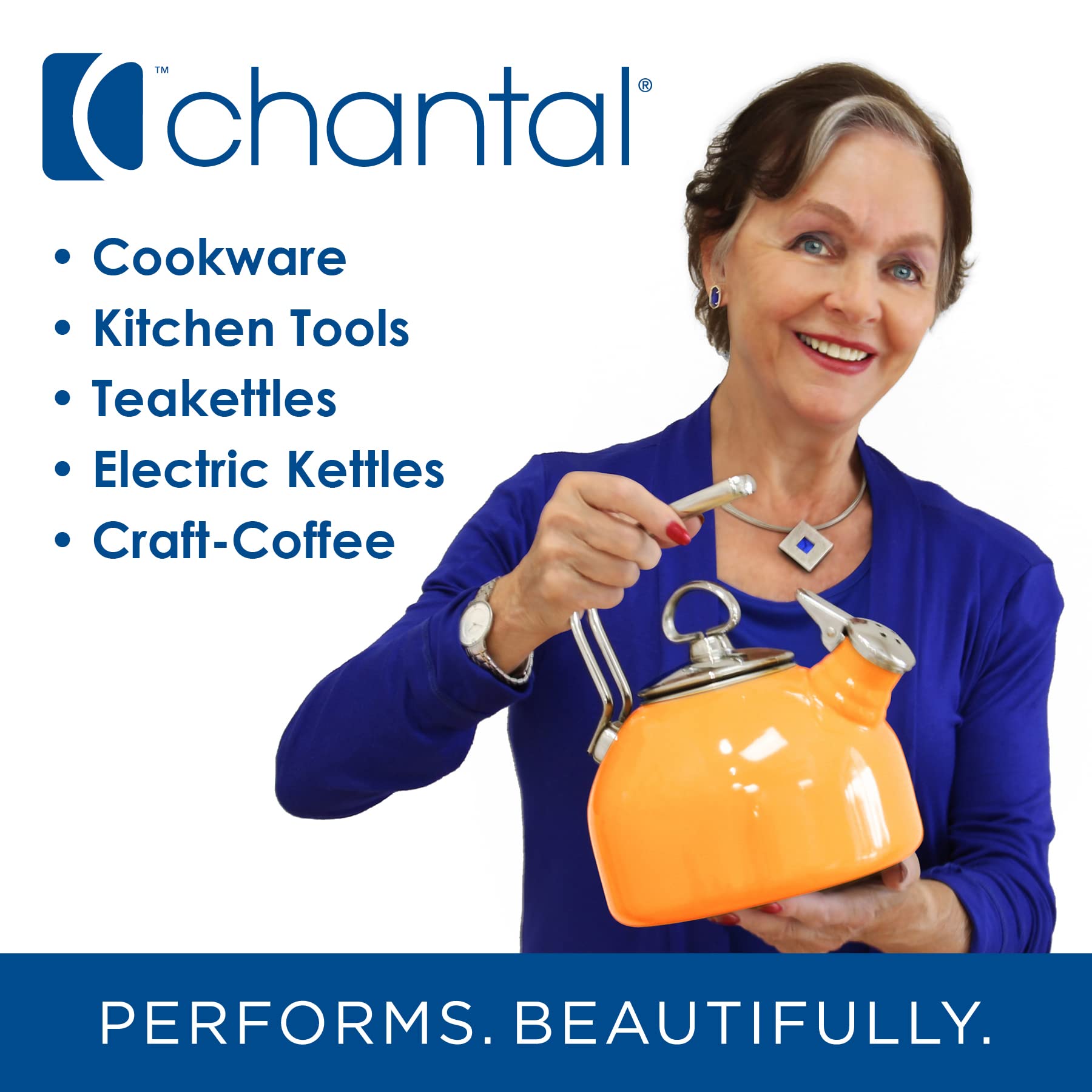 Chantal Tea Kettle, Carina Series, 1.8 QT, Premium Enamel on Carbon Steel, Whistling, Even Heating & Quick Boil, White