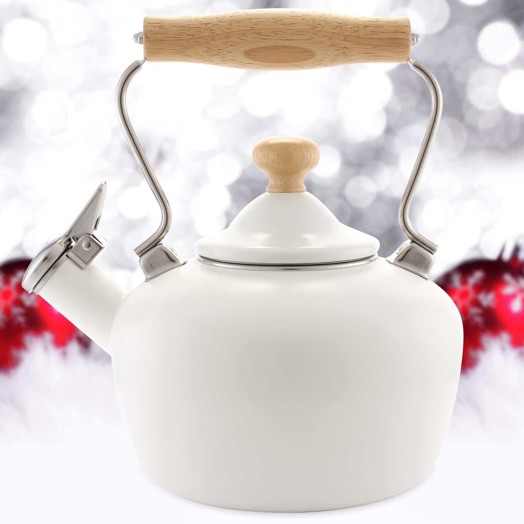 Chantal Tea Kettle, Carina Series, 1.8 QT, Premium Enamel on Carbon Steel, Whistling, Even Heating & Quick Boil, White