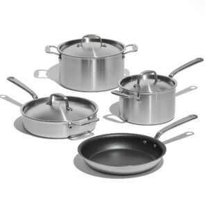made in cookware - 7 piece non stick pot and pan set (graphite) - 5 ply stainless clad - includes stock pot, saute pan, saucepan, and frying pan - professional cookware - crafted in italy