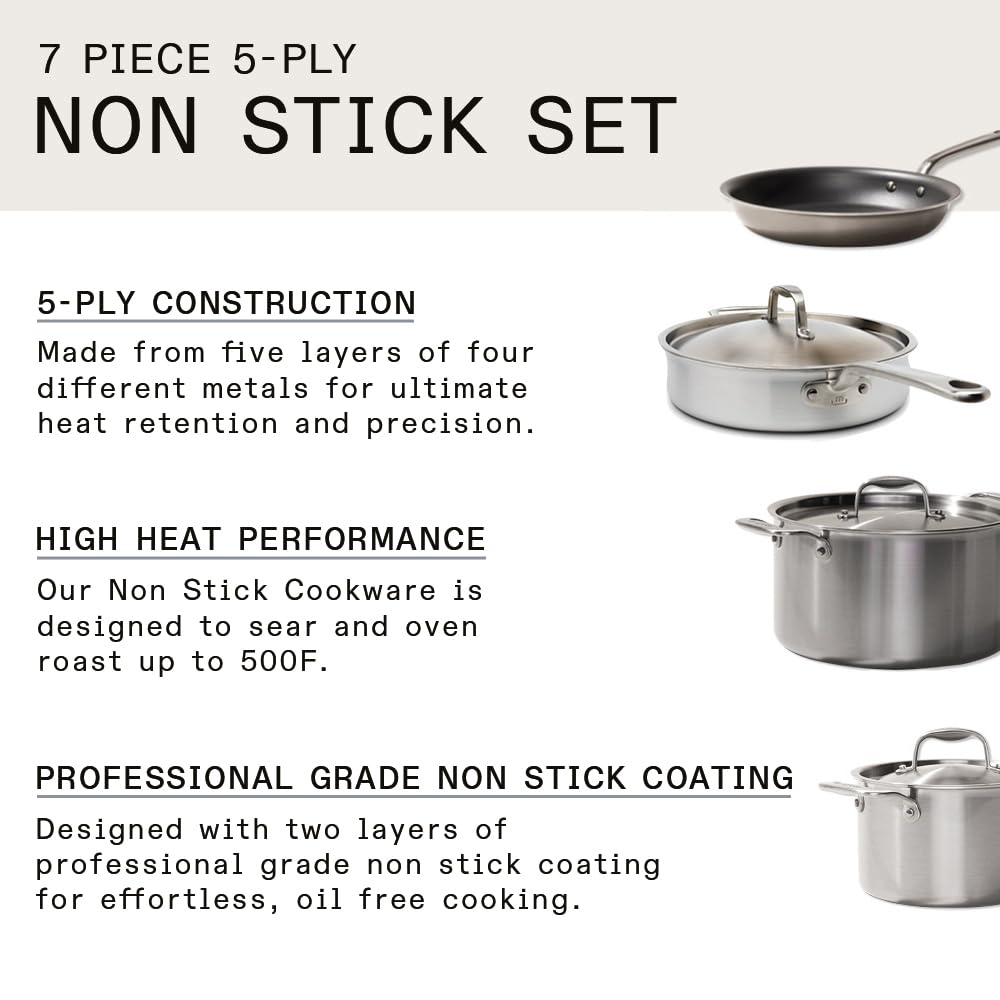 Made In Cookware - 7 Piece Non Stick Pot and Pan Set (Graphite) - 5 Ply Stainless Clad - Includes Stock Pot, Saute Pan, Saucepan, and Frying Pan - Professional Cookware - Crafted in Italy
