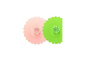 akoak 2 pcs new cute anti-dust silicone acrylic diamond glass cup cover coffee mug suction seal lid cap,light pink and green