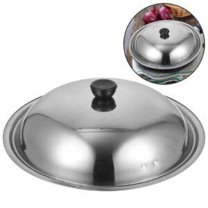 Housoutil Baking Dish Stainless Steel Wok Lid 34cm/ 13. 5inch, Wok Cover with Glass Insert and Knob, Griddle Basting Cover Cooking Pot Lid with Random Style Lid Handle for Asian Cooking