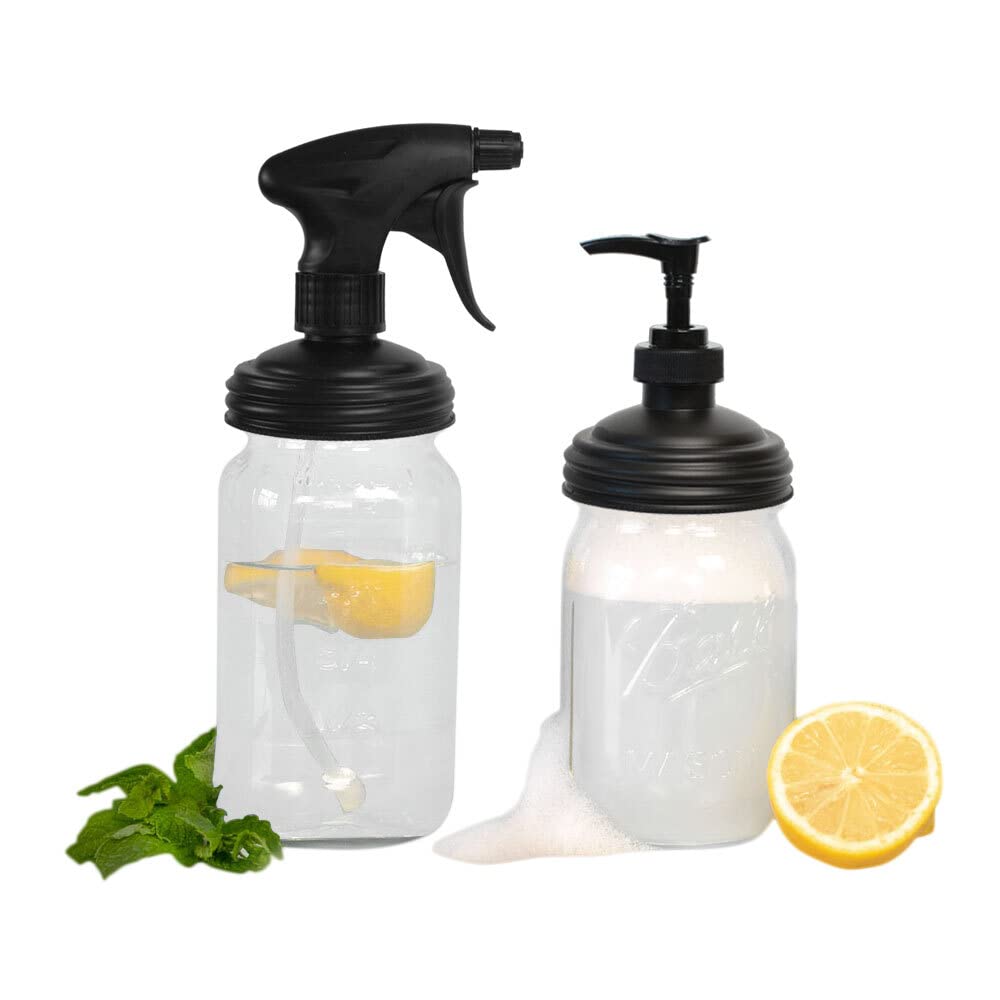 reCAP Mason Jar Sprayer and Pump Cap | Regular Mouth | Black | Made in the USA | Leak-proof | Freezer-proof