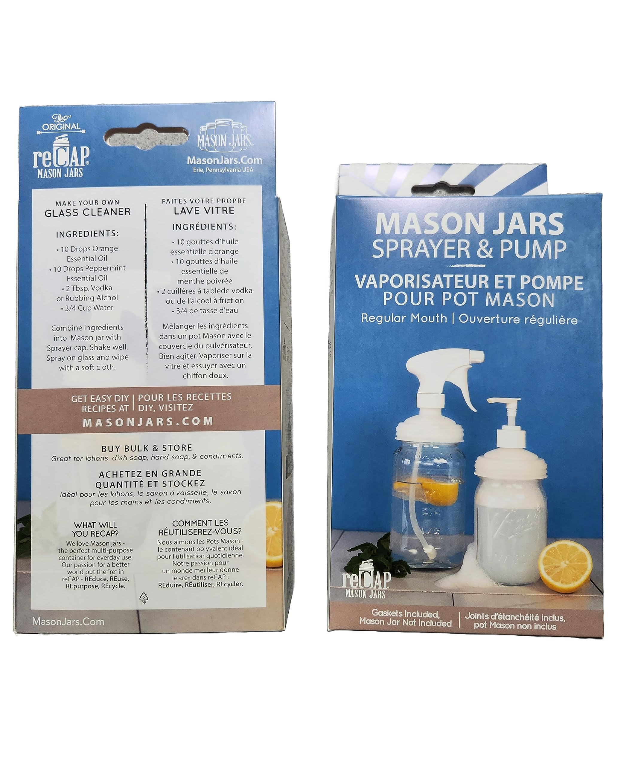 reCAP Mason Jar Sprayer and Pump Cap | Regular Mouth | Black | Made in the USA | Leak-proof | Freezer-proof