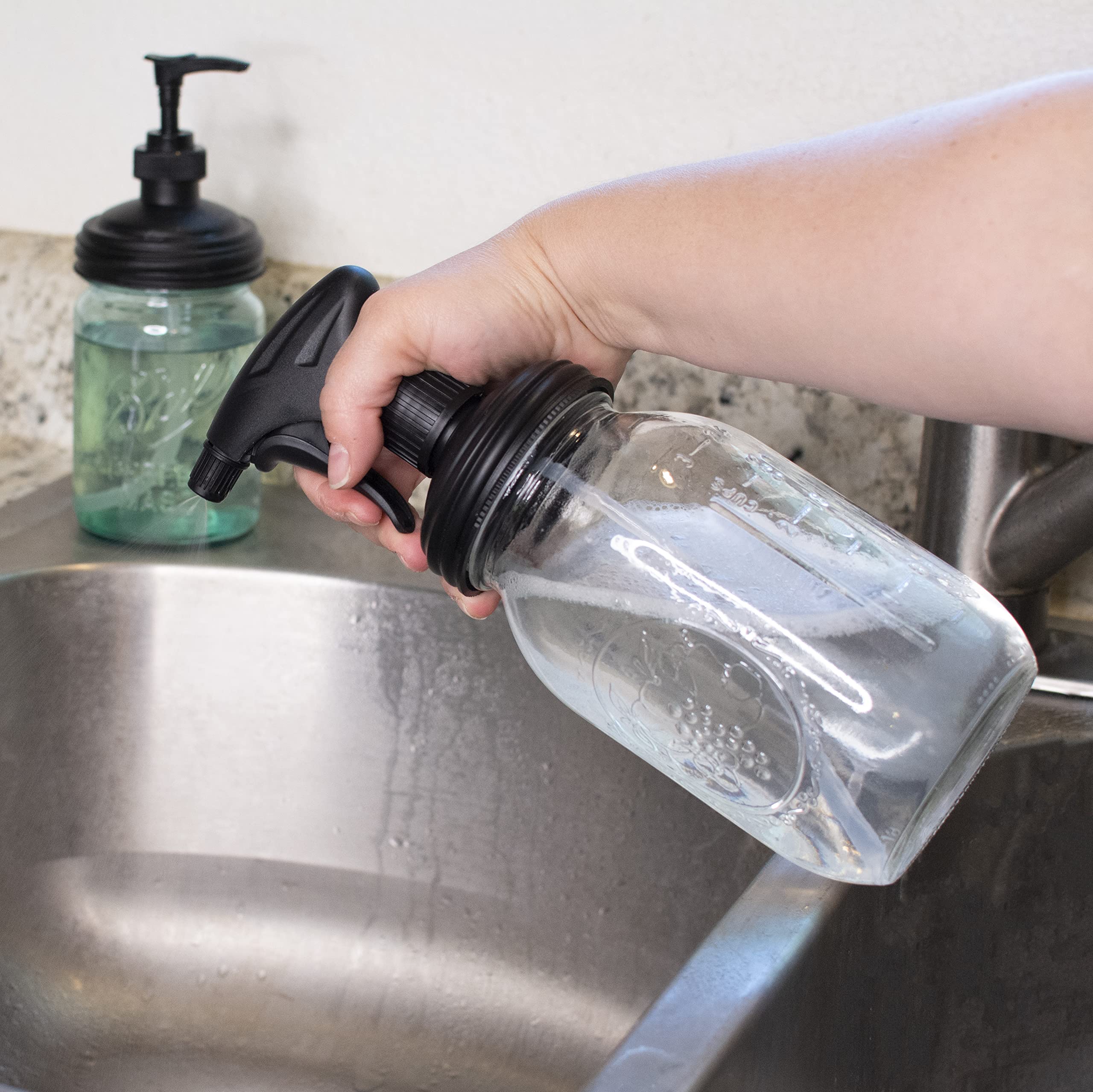 reCAP Mason Jar Sprayer and Pump Cap | Regular Mouth | Black | Made in the USA | Leak-proof | Freezer-proof