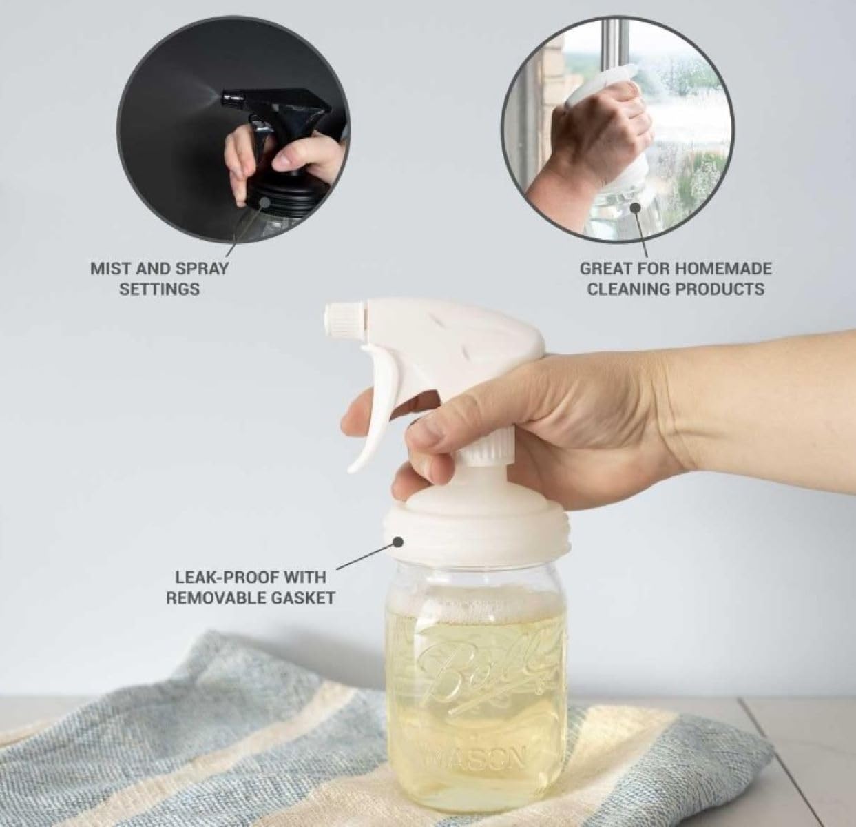 reCAP Mason Jar Sprayer and Pump Cap | Regular Mouth | Black | Made in the USA | Leak-proof | Freezer-proof