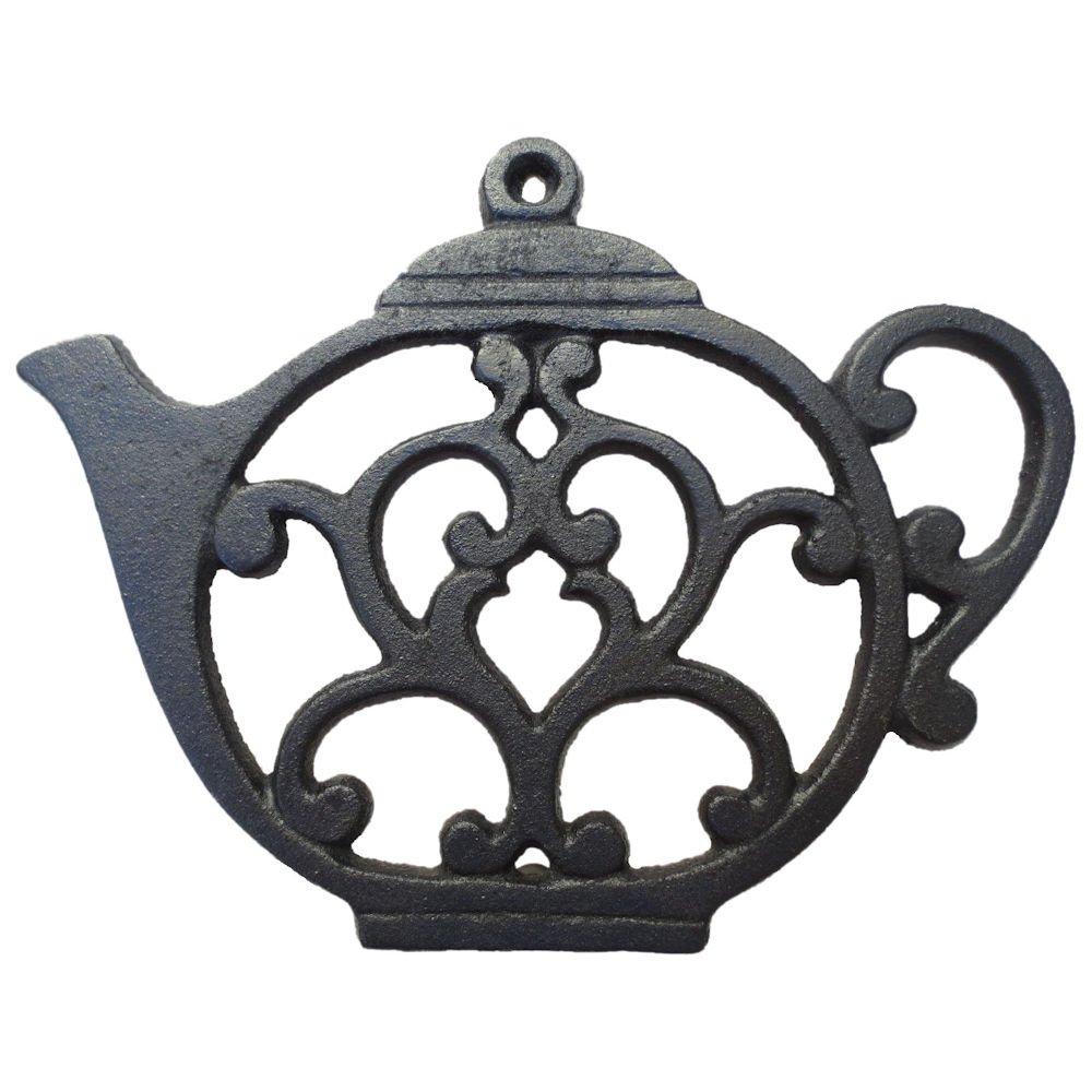 Teapot Cast Iron Trivet for Hot Pots & Kitchen & Dining Table, Gift for Home, Metal Wall Art & Home Decor, 2 or More for Set, Black, 8 by 6.1 Inches