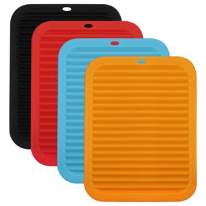 hedume 4 pack silicone pot mat, heat resistant food grade silicone trivet mats, rectangular drying mat for countertop trivet pads hot dishes, pots and pans (4 colors)