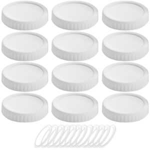ganganmax plastic mason jar lids with sealing rings 12 pack white plastic storage caps for ball kerr canning jars regular wide mouth jar lids - dia 70mm