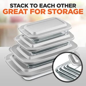 SereneLife Rectangular Glass Bakeware Set - 4 Sets of High Borosilicate with PE Lid, Heat-Resistant, Non-Slip Design, Convenient to Use & Easy to Clean, Elegant Design, Color White - SL4PBK22