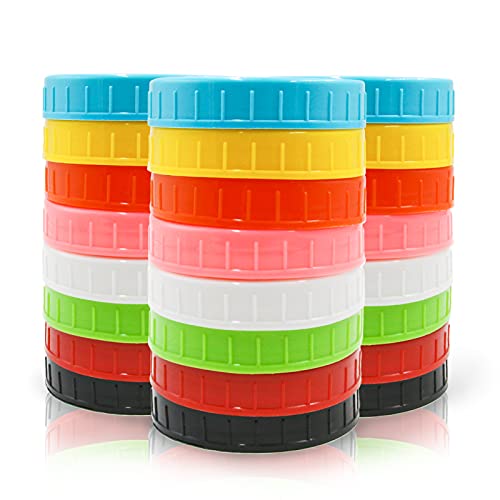 24 Pack Canning Lids Regular Mouth - Plastic Mason Jar Lids with Silicone Seals Rings Fits Ball/Kerr Jars, Leak-Proof & Anti-Scratch Resistant Surface, 8 Colors