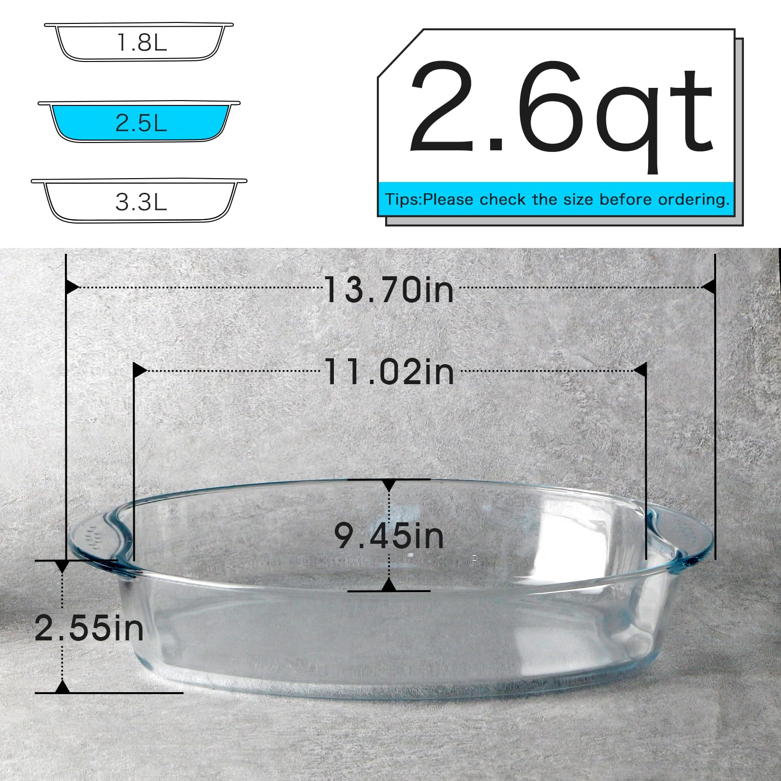 NUTRIUPS 2.6 Quart Oval Deep Glass Baking Dish for Oven, Tempered Glass Bakeware, Oval Glass Baking Pan Bakeware for Cooking