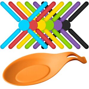 6 pack non-slip foldable silicone trivets, sourceton collapsible cross design silicone trivets in cute colors, silicone pot holder, hot pad, pot holder, free bonus spoon rest/balloon whisk rest