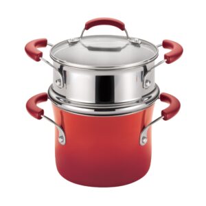 rachael ray brights sauce pot/saucepot with steamer insert, 3 quart, two-tone red