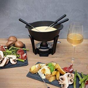 Boska Cheese Fondue Party Set - Black Cast Iron Fondue Pot for Cheese, Meat, and Chocolate - Suitable for Every Stove - Wedding Registry Items for up to 4 Persons