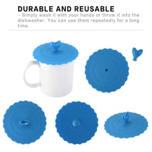 5Pack Silicone Cup Lids Cup Cover for Coffee Tea Anti-dust Circle Mug Covers Glass Cup Lids Drink Toppers Spoon Holder