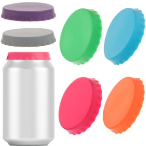 bigomila 6 pack silicone soda lid beverage can cover beer bottle caps juice can topper reusable food grade coke can saver 6 color silicone can can stopper fit 2.13”standard can