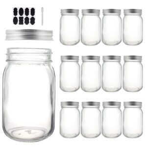 bpfy 12 pack 16 oz glass mason jars with lids, canning jars for meal prep, food storage, canning, drinking, oats, salads, yogurt, jelly jars, candle holder