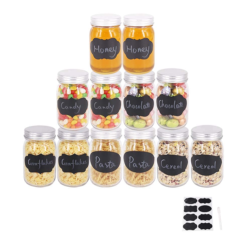 BPFY 12 Pack 16 oz Glass Mason Jars With Lids, Canning Jars for Meal Prep, Food Storage, Canning, Drinking, Oats, Salads, Yogurt, Jelly Jars, Candle Holder