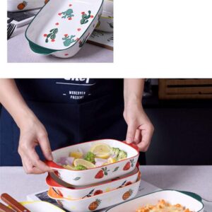 Bicuzat 8 x 5 Inch Ceramic Oven to Table Bakeware Dinner Plate, for Oven Roasting Lasagna Pan Cheese Baked Rice Bowl Baking Dish with Handle,Strawberry(1 PCS)