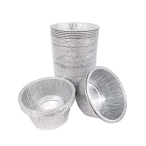 Hogoo 50Pack Disposable Round Aluminum Foil Trays Containers Cake Cup 3.2"x3.2"x1.4" For Kitchen Baking BBQ Make Cake Desserts Make Food For Kids Heat Food At Family Dinner Friends Party Wedding