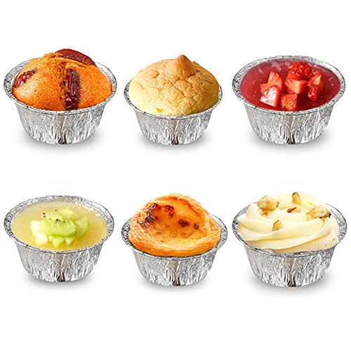 Hogoo 50Pack Disposable Round Aluminum Foil Trays Containers Cake Cup 3.2"x3.2"x1.4" For Kitchen Baking BBQ Make Cake Desserts Make Food For Kids Heat Food At Family Dinner Friends Party Wedding