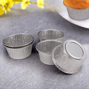 Hogoo 50Pack Disposable Round Aluminum Foil Trays Containers Cake Cup 3.2"x3.2"x1.4" For Kitchen Baking BBQ Make Cake Desserts Make Food For Kids Heat Food At Family Dinner Friends Party Wedding