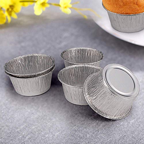 Hogoo 50Pack Disposable Round Aluminum Foil Trays Containers Cake Cup 3.2"x3.2"x1.4" For Kitchen Baking BBQ Make Cake Desserts Make Food For Kids Heat Food At Family Dinner Friends Party Wedding